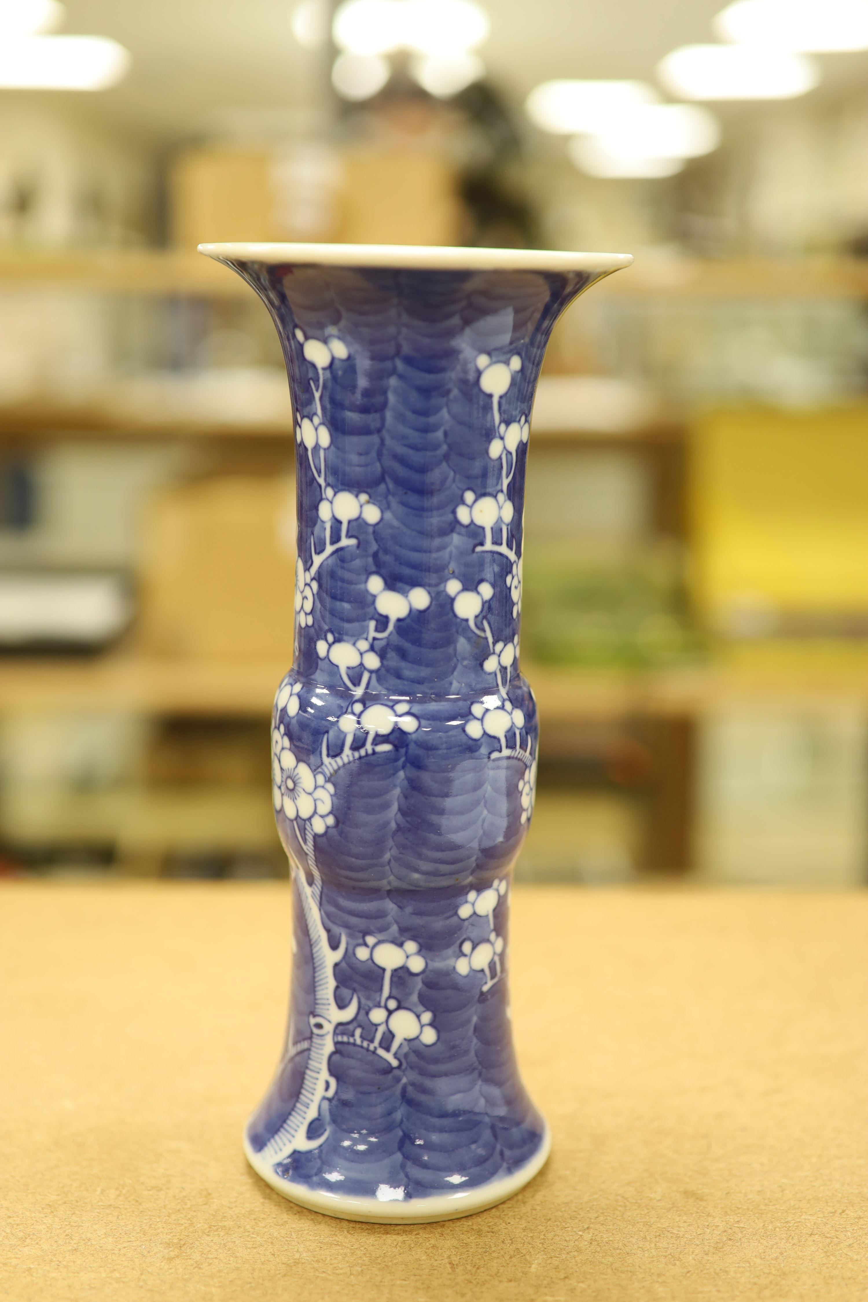 A pair of late 19th century Chinese blue and white prunus vases